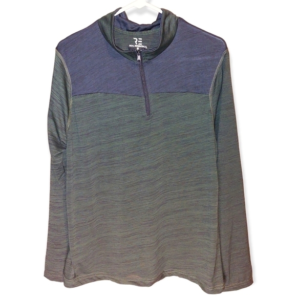 NWT RE Real Essentials Athletic Knit 1/4 Zip Shirt Men’s Size Medium Blue/Green - Picture 1 of 6